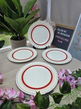 4 x Vintage 1950s Grindley Cream Red Stripe Lunch Sandwich Plates - 8" 
