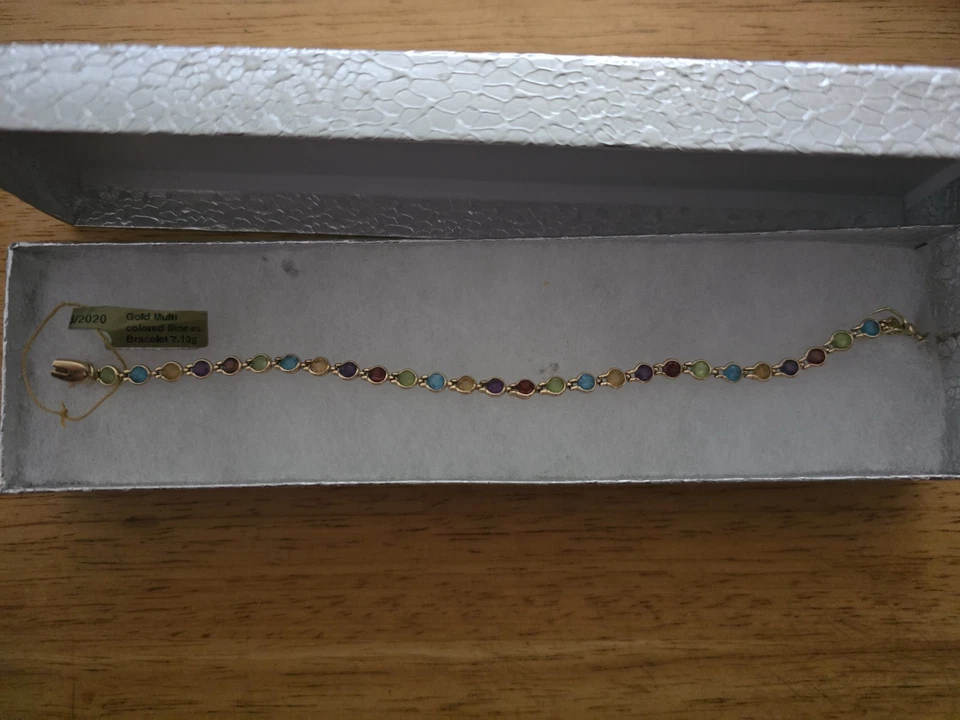 Vintage 14k Yellow Gold Multi Gem Pear Shaped Tennis Bracelet 7.16gm & 7 3/4 '  - Image 4 of 4