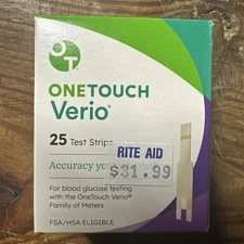 OneTouch Verio Glucose Blood Test Strips - 25 Count - Exp 08/31/2026
