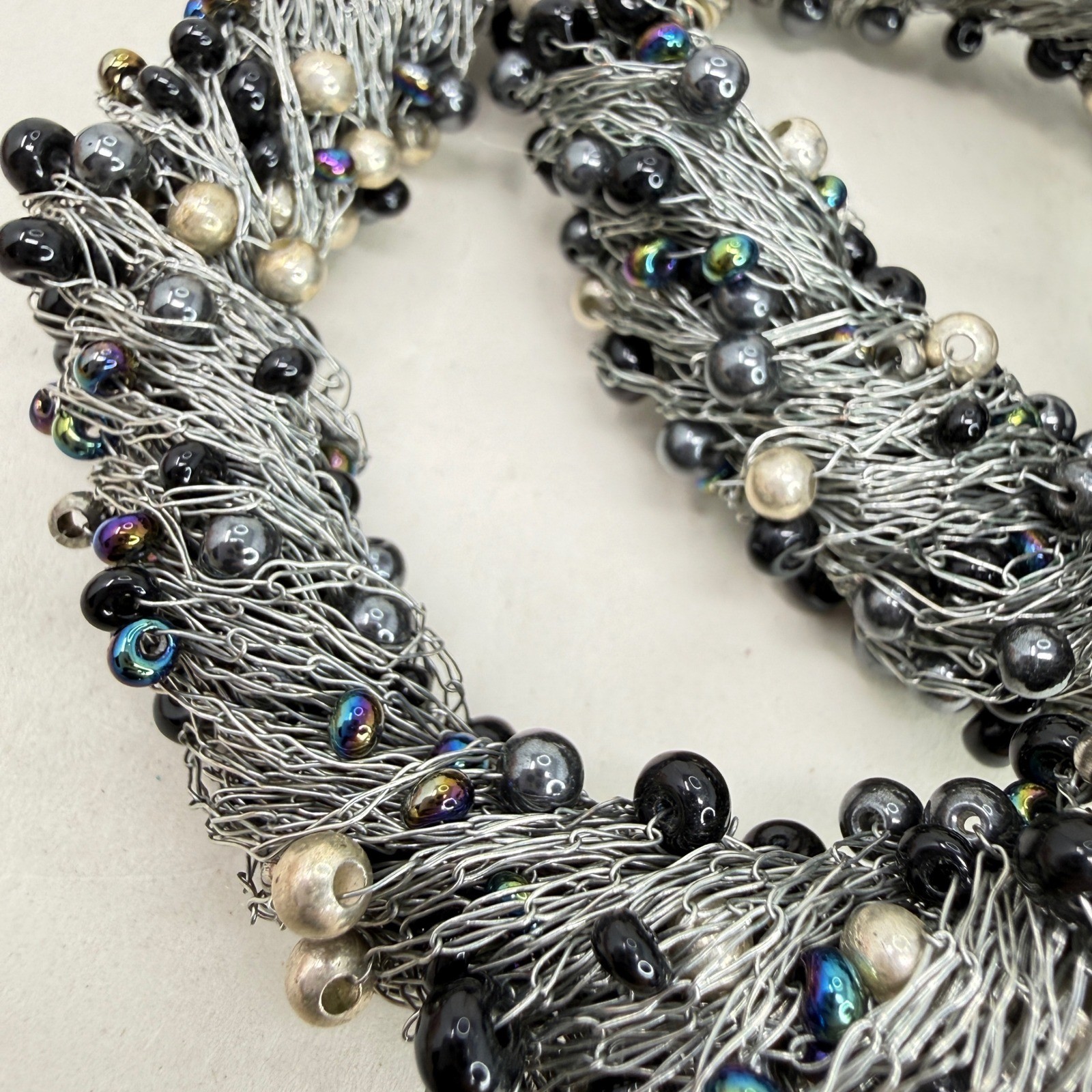 Wire Wrapped Pearl Beaded Statement Necklace Blac… - image 13