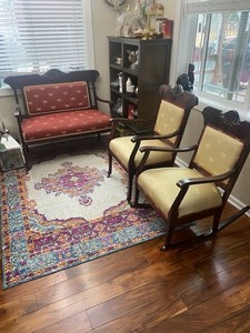 Set Of Antique French Empire Style Bench / Settee, Chair & Rocking Chair