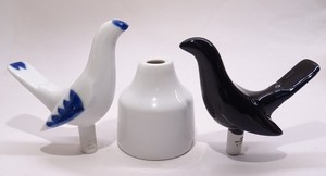 3-pc Royal Worcester Blue/White & Black Bird & Pie Funnel Vent * ENGLAND