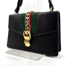 GUCCI Shoulder Bag Black Leather Sylvie Sherry Line Authentic