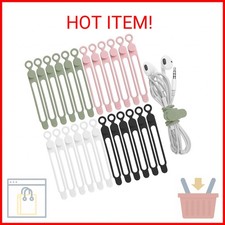 Nearockle 24Pcs Silicone Cable Straps Cord Organizer for Bundling Earphone, Phon