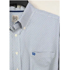 Cinch Mens XL Long Sleeve Button Down Shirt Blue White Geometric Print Western