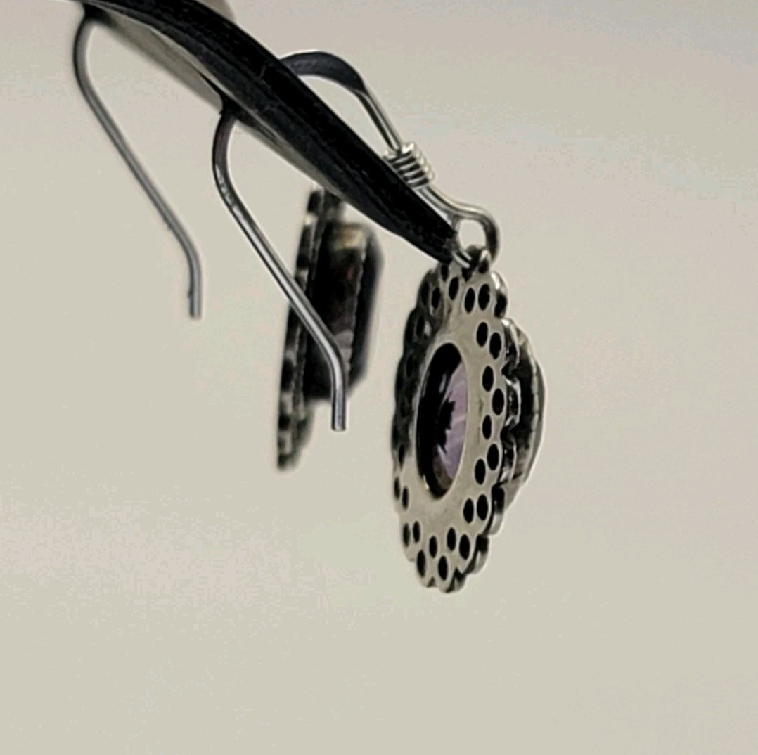 Sterling Silver Oval Amethyst Dangle Earrings Fil… - image 5