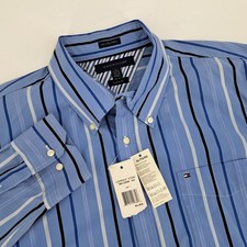 Tommy Hilfiger Men's XL Custom Fit Striped Button Down Shirt Long Sleeve Blue