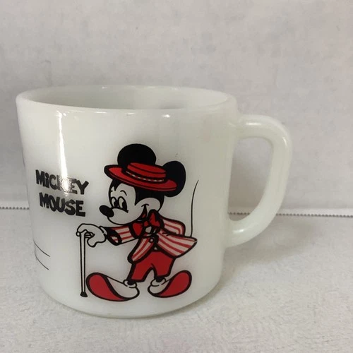 Vintage Fire King Anchor Hocking Mickey & Minnie Mouse Disney Milk Glass Cup Mug
