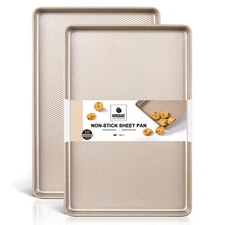 New HONGBAKE 2 Pack Half Sheet Baking Pans,Non Stick for Oven, 57 Thicker Carbon