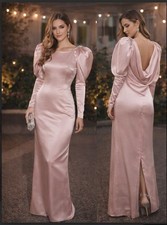 VTG 80s Sz 6 Pink Satin Maxi Dress Prom/Formal Fairy Core Coquette Romantic Glam