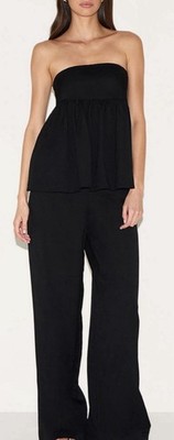 Pretty Little Things BLACK BANDEAU PEPLUM DETAIL JUMPSUIT Size 6 Wide Leg Ruffle