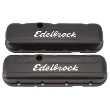 Edelbrock Valve Cover Set 4483 Signature Series Black Steel Short For Bbc