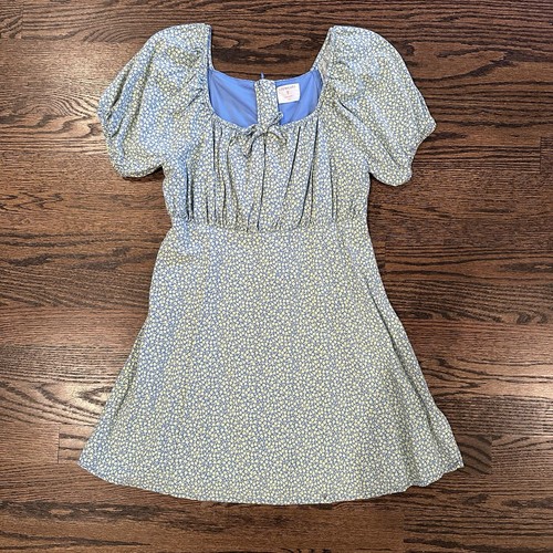 J. Crew Crewcuts Girls' puff-sleeve mini dress floral Bright Peri Sweet Pear 10 - Picture 2 of 6
