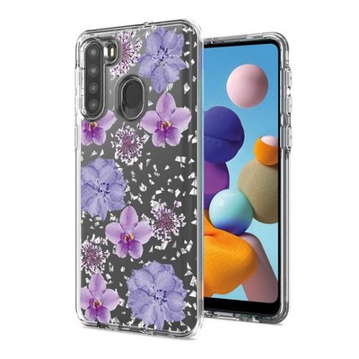 Reiko Pressed Dried Flower Design Phone Case for Samsung Galaxy A21 in Purple