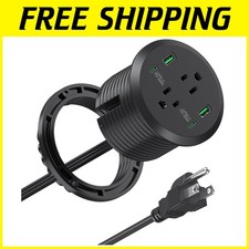 Sleek Desktop Grommet, Fast Charging Station, 2 AC Outlets