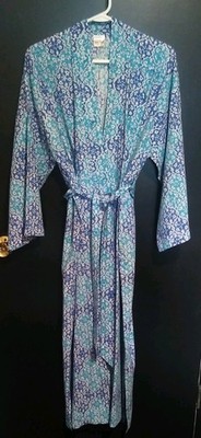 Japanese Style Yukata Robe Mens One Size Blues White Ethnic Print Cotton 