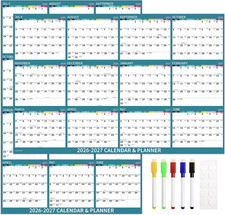 48" x 32" Dry Erase Calendar 2026-2027 - Large Dry Erase Calendar for Wall