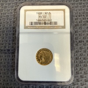 1928 $2.5 Indian Head Gold Quarter Eagle NGC MS62 Choice Pre-33 Gold
