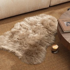 Ashler Faux Fur Rug, Beige Area Rugs, Fluffy Sheepskin Fur Rug, Fuzzy Ultra S...