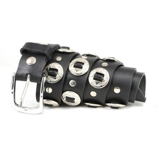 MP7120 Men's Chrome Conchos - Black Leather Belt with Interchangeable Buckle ...