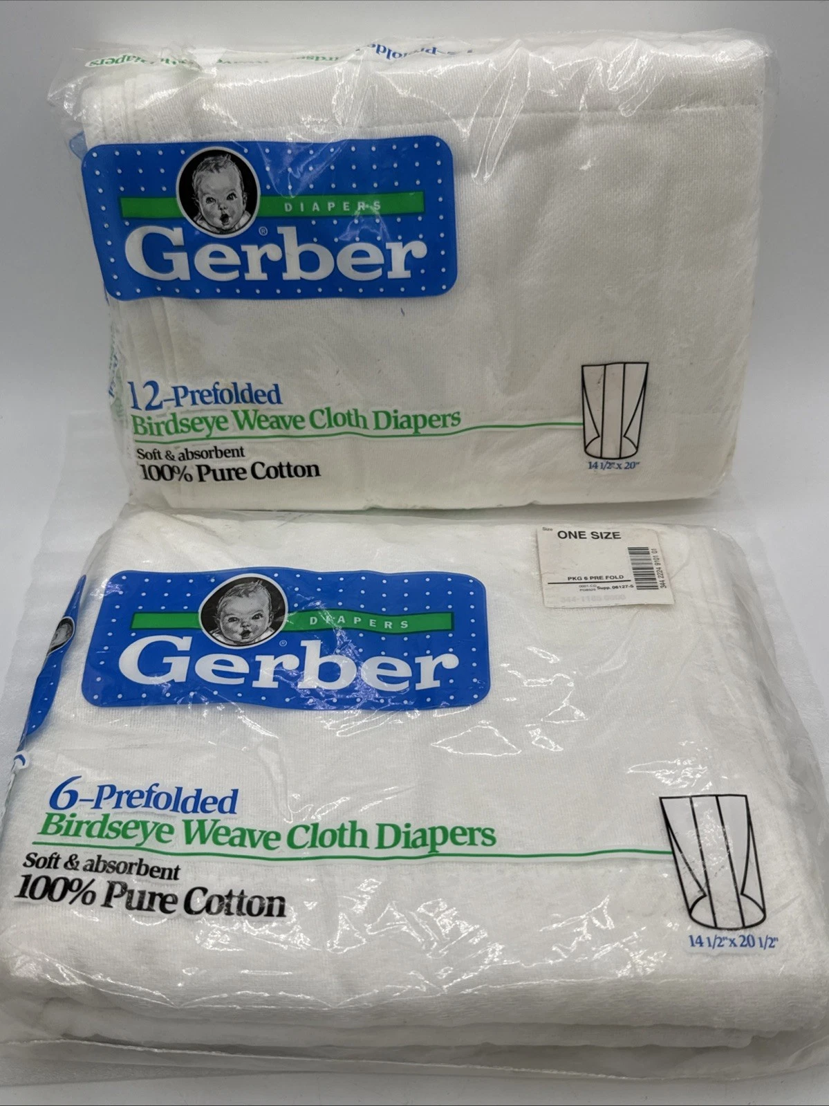 Vintage Gerber 18 Prefolded Birdseye Weave Cloth 100% Cotton Diapers 14.5” X 20”