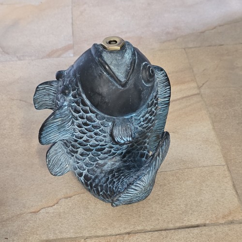 Bronze Koi Fish Fountain Sculpture Garden Water Feature approximately 6x6x7 inch