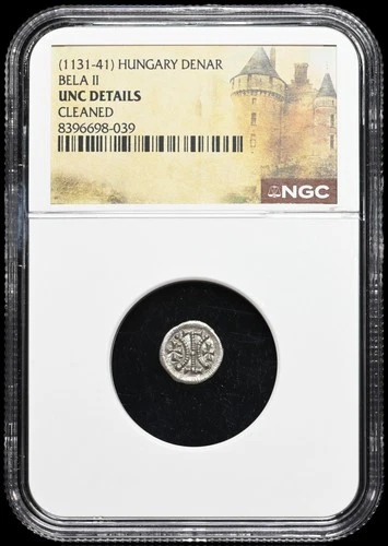 MEDIEVAL HUNGARY. Bela II, 1131-1141. Silver Denar, Cross, NGC MS UNC Detail