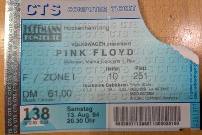 1x alte Eintrittskarte - PINK FLOYD - 13.08.1994 - Hockenheimring Open Air