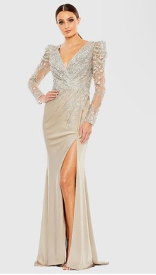 Mac Duggal Gown Dress Womens Size 18 Embellished Faux Wrap Illusion 20346 $698
