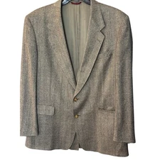 Vintage Silk Hart Schaffner & Marx Gray  Herringbone Blazer Sport Coat Wool