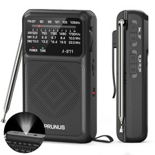 PRUNUS J-211 Portable Radio AM FM with USB C Charging and AA Small, Black