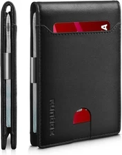 Runbox Slim Leather Wallet Men Blocking Rfid Minimalist Clip Money In Box