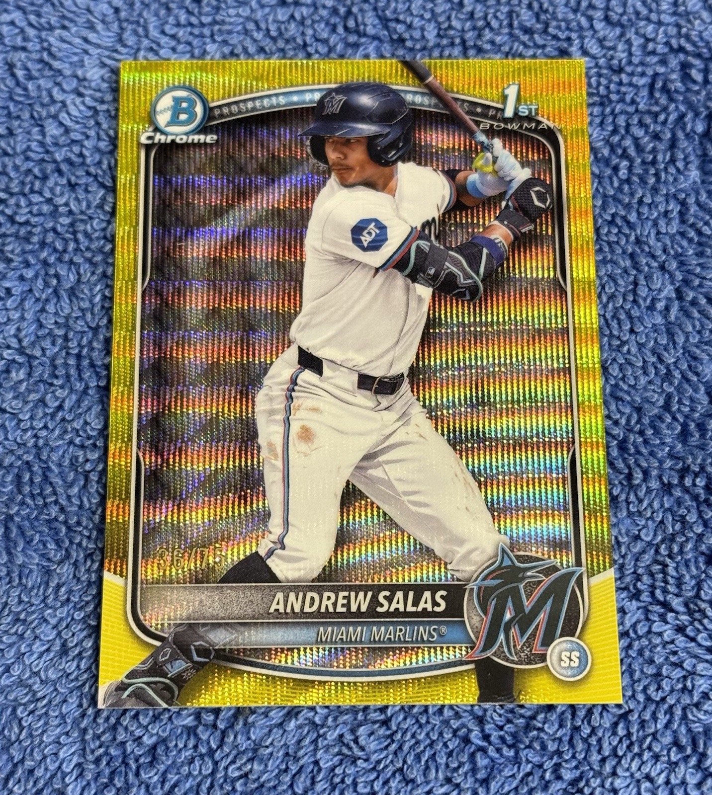 2025 Bowman Chrome Andrew Salas 1st Yellow Wave Refractor #36/75 BCP-156 Marlins