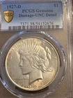 1927d PCGS UNC detail damage peace dollar