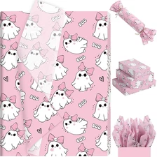100 Sheets Pink Ghost Boo Tissue Paper, Cute Girly Ghost & Boo Pattern Wrapping 