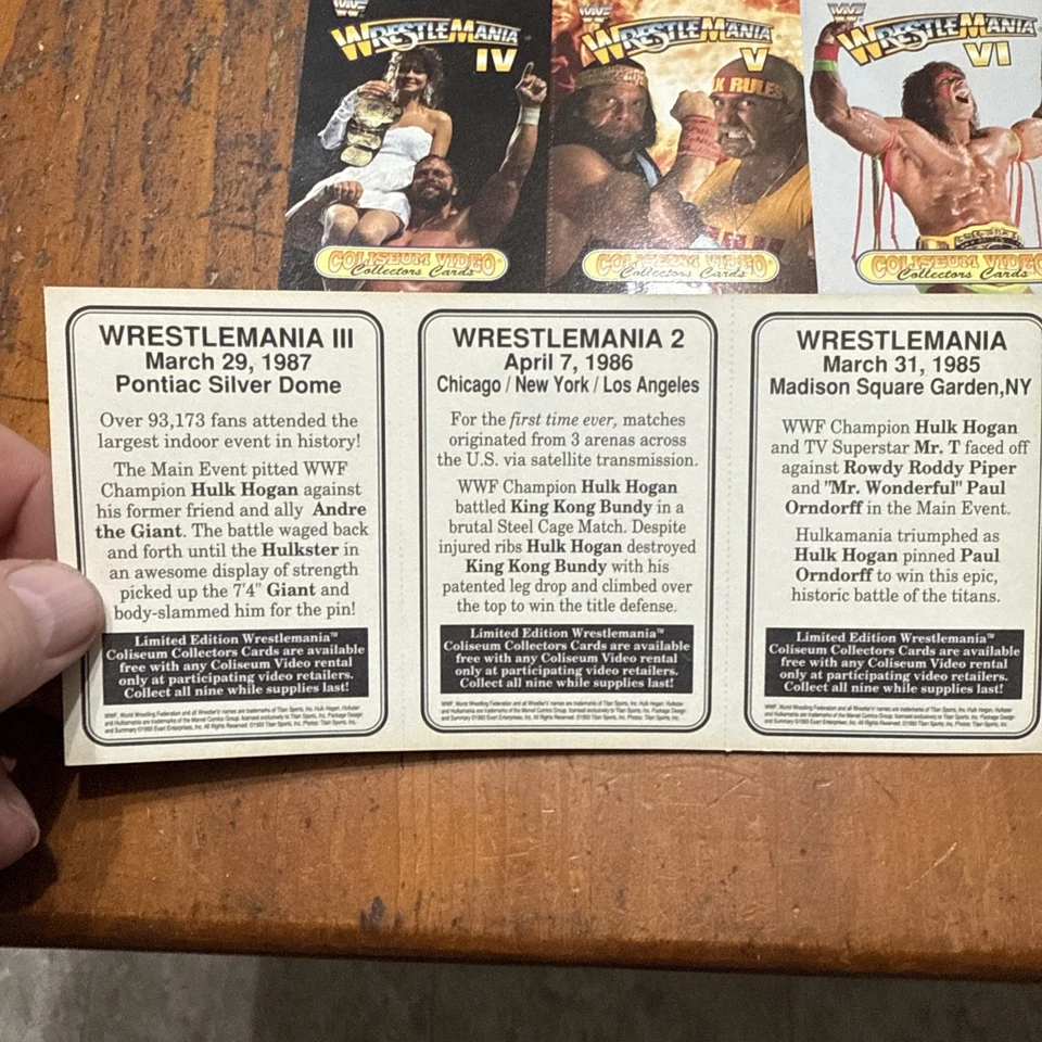 Tarjetas promocionales de video de Wrestlemania IX Ten Coliseum 1993 de colección sin cortar Hulk Warrior Foto 4 de 4