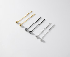 Women Girl Delicate Ball Drop 1" Threader Stud Earrings 316L Stainless Steel PE