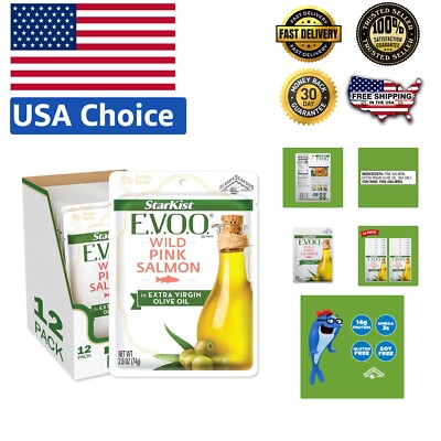 Flavor Fresh E.V.O.O. Wild-Caught Pink Salmon - 14g Protein, 12 Packs of 2.6 Oz