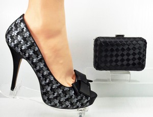 grey satin shoes and matching bag