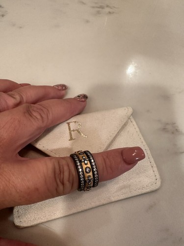 FREIDA ROTHMAN Set x 3* 14kt Gold Plated Black Sterling Silver CZ Stack Rings *7