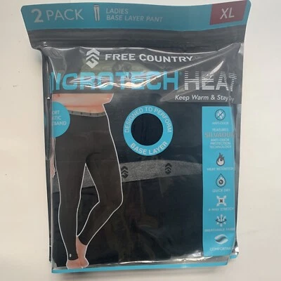2 Pack FREE COUNTRY XL Ladies Base Layer Bottom Black Pants Microtech Heat