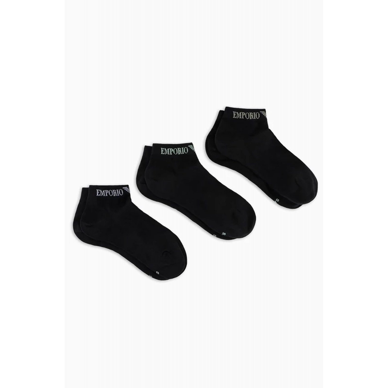 Emporio Armani 300048 4R254 Calza Cortissima Cuff Logo 3 Pack Ankle Black Socks