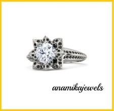 14K White Gold Finish 2.91CT Round Cut Lab-Created Diamond Flower Wedding Ring