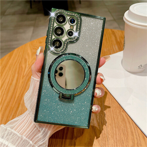 For Samsung S24 S23 Ultra S22 Plus Bling Diamond Magnetic Ring Stand Case Mirror - Bild 11 von 24