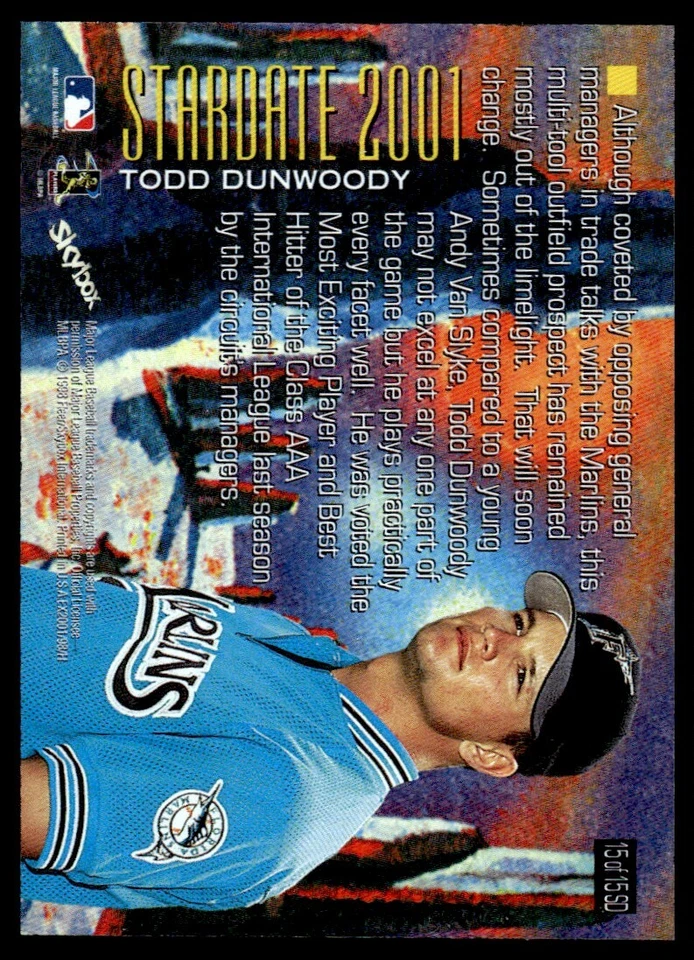 1998 SkyBox E-X2001 Star Date 2001 Todd Dunwoody Florida Marlins #15SD - Image 2 of 2