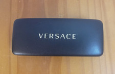 VERSACE Eye Glass Case Smooth Faux Leather Clamshell - Black w/Gold Lettering