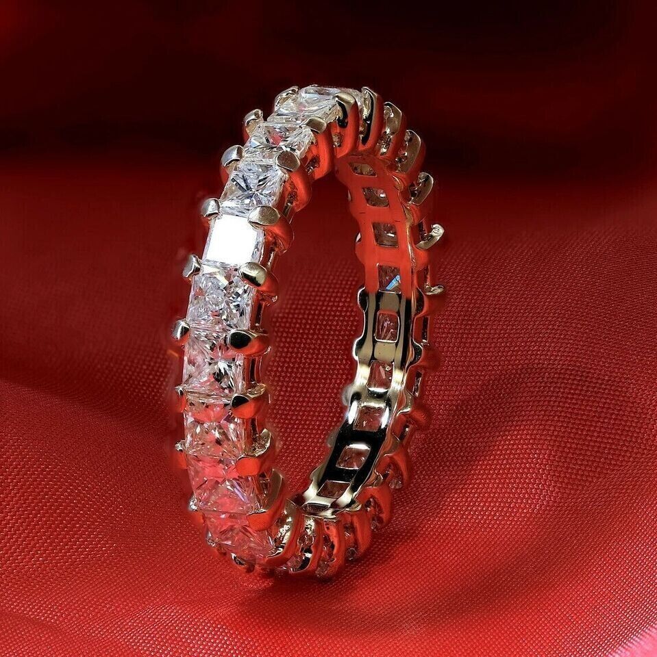 3CT PrincessCut Real Moissanite Eternity Wedding Band Ring Solid 14K