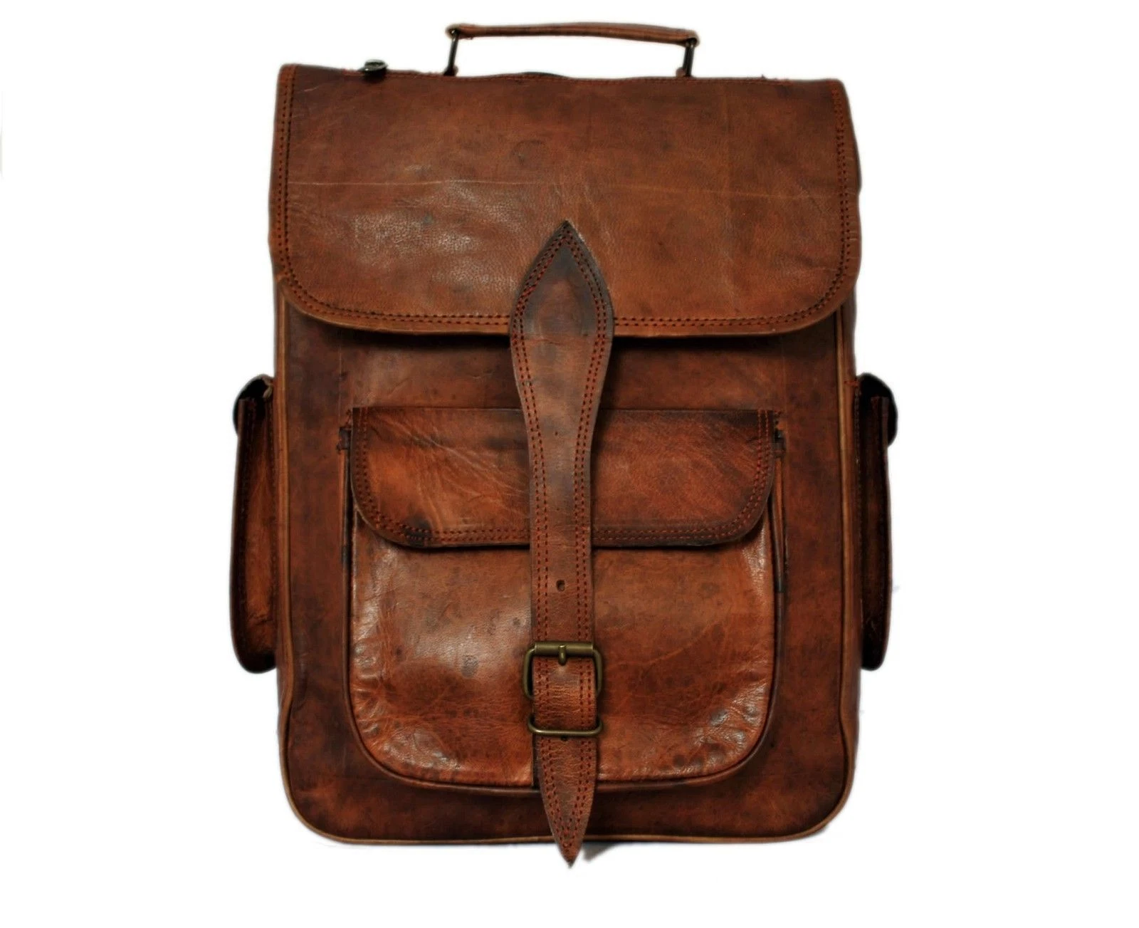 16" Real genuine leather Vintage Backpack laptop satchel brown vintage bag