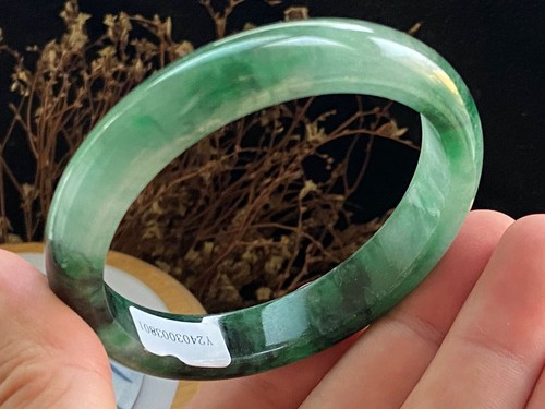 Certified Natural Grade Icy Green Burmese Jade jadeite bracelet bangle 60MM3801 - Picture 4 of 7