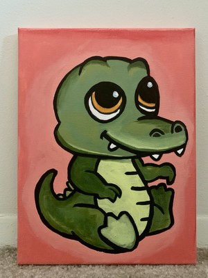 Acrylic Cute Baby Crocodile Canvas Painting -- Hand Painted -- Original  (NEW)  eBay